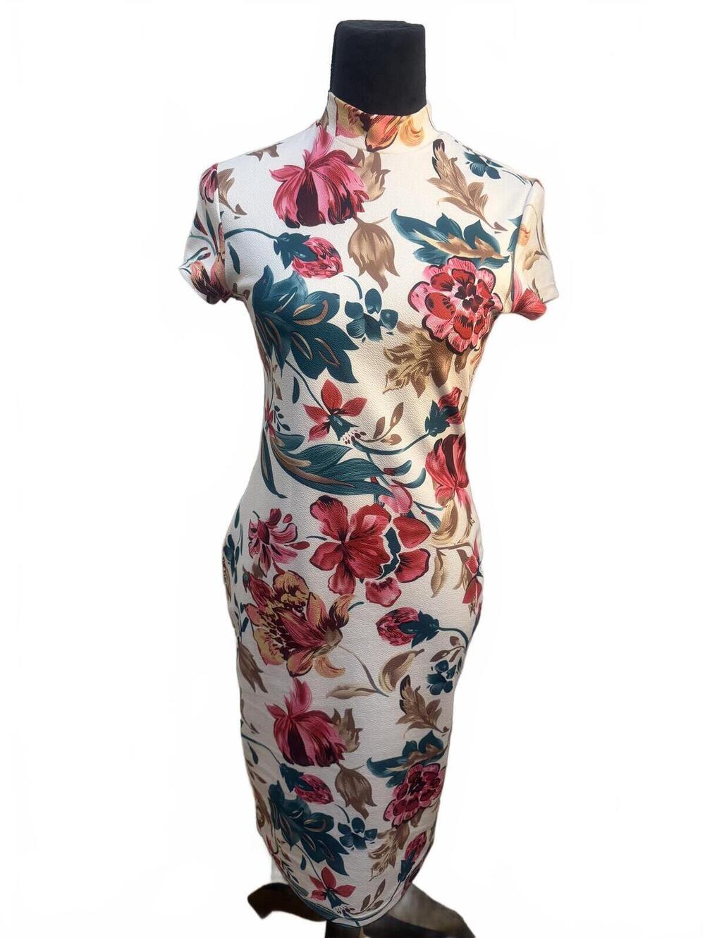 Clasi Floral Print Mock Neck Bodycon Dress,Summer Dress